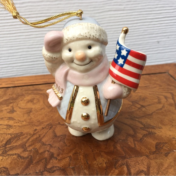 Patriotic Snowman Ornament Annual 2003 Porcelain Christmas Ornament by Lenox - Picture 1 of 16